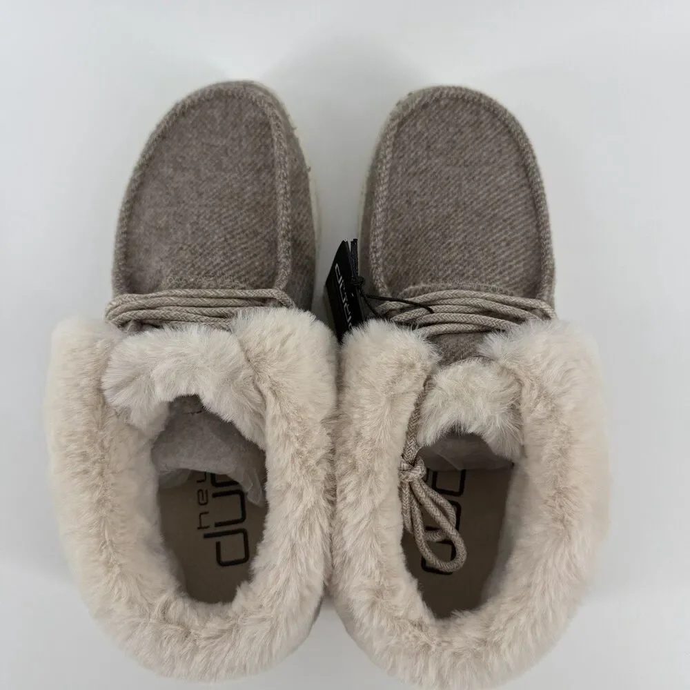 NEW Hey Dude Britt Fur Lined Slip On Shoes Women 9 Tan Brown Cozy Loafers Casual